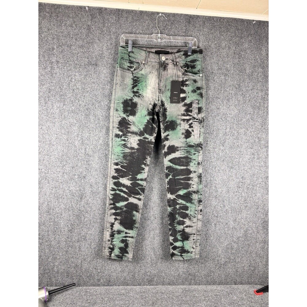 Forever 21 Men Jeans 30x30 NWT Tie Dye Skinny Black Green Acid Wash Stretch
